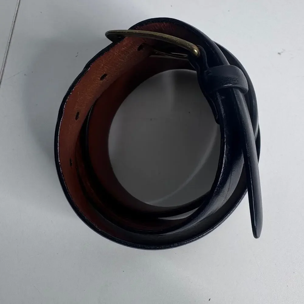 Vintage Lands’ End Leather Belt Made in USA Black Solid Brass  Buckle Size 36